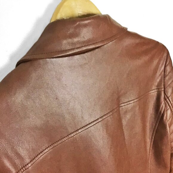 7 For All Mankind Brown Faux Leather Moto Jacket - Picture 5 of 11
